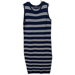 Pretty Garden Navy White Striped Sleeveless Knit Dress XXL